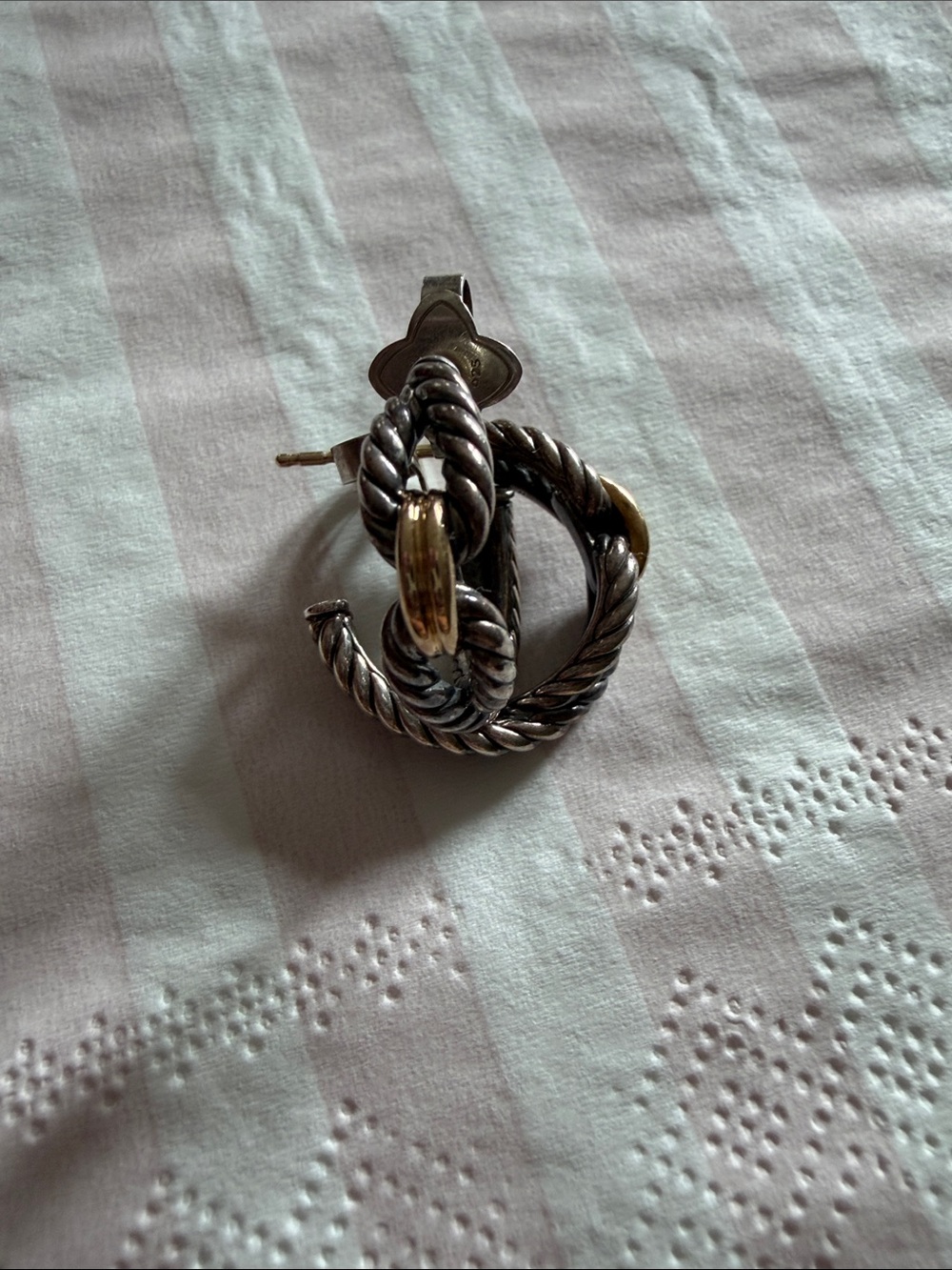 David Yurman - Two-Tone Twisted Hoop Earrings - Silver and Gold